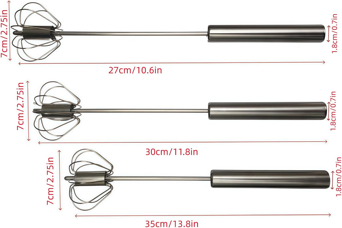 3 Pack Stainless Steel Egg Whisk, Semi-Automatic Push-Down Hand Push Mixer Stirrer Ideal For Blending, Baking tool, Beating Eggs, Butter & Milk
