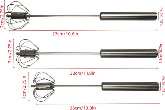 3 Pack Stainless Steel Egg Whisk, Semi-Automatic Push-Down Hand Push Mixer Stirrer Ideal For Blending, Baking tool, Beating Eggs, Butter & Milk