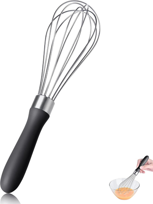 18/8 Stainless Steel Balloon Whisk for Cooking (Small, Black)