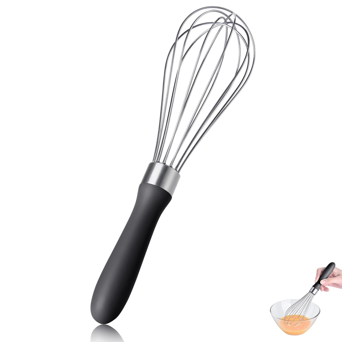 18/8 Stainless Steel Balloon Whisk for Cooking (Small, Black)