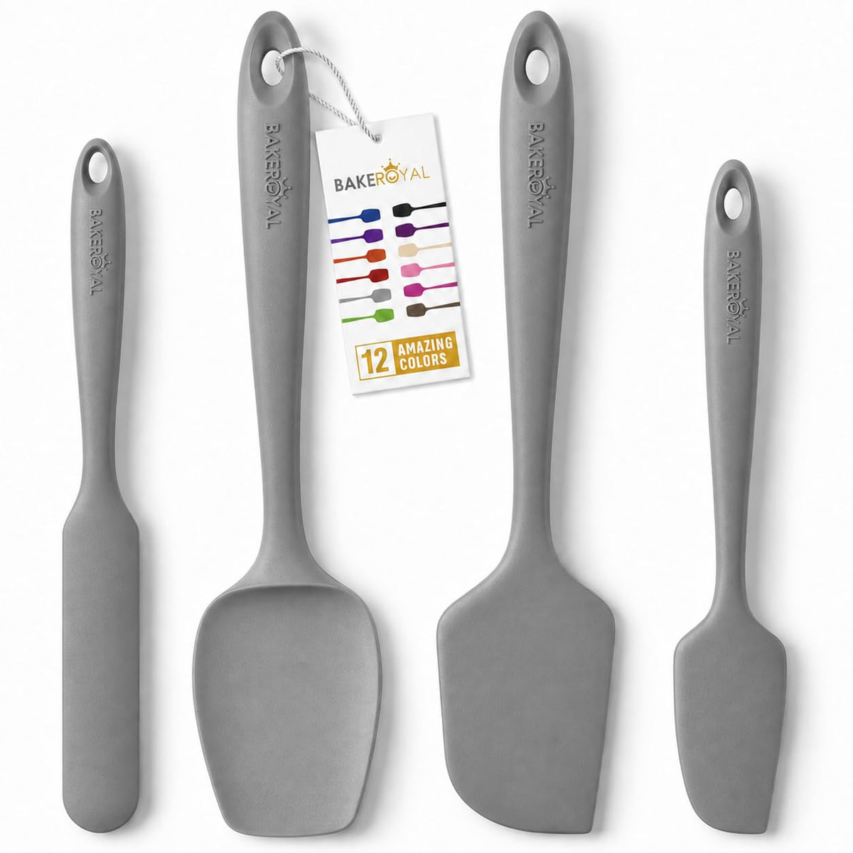 BakeRoyal Silicone Spatula Set, 600°F Heat Resistant, 4 Piece BPA-Free Food Grade Silicone Kitchen Utensils Set for Baking, Cooking & Mixing, Non Stick Silicone Cooking Utensils Set - Black