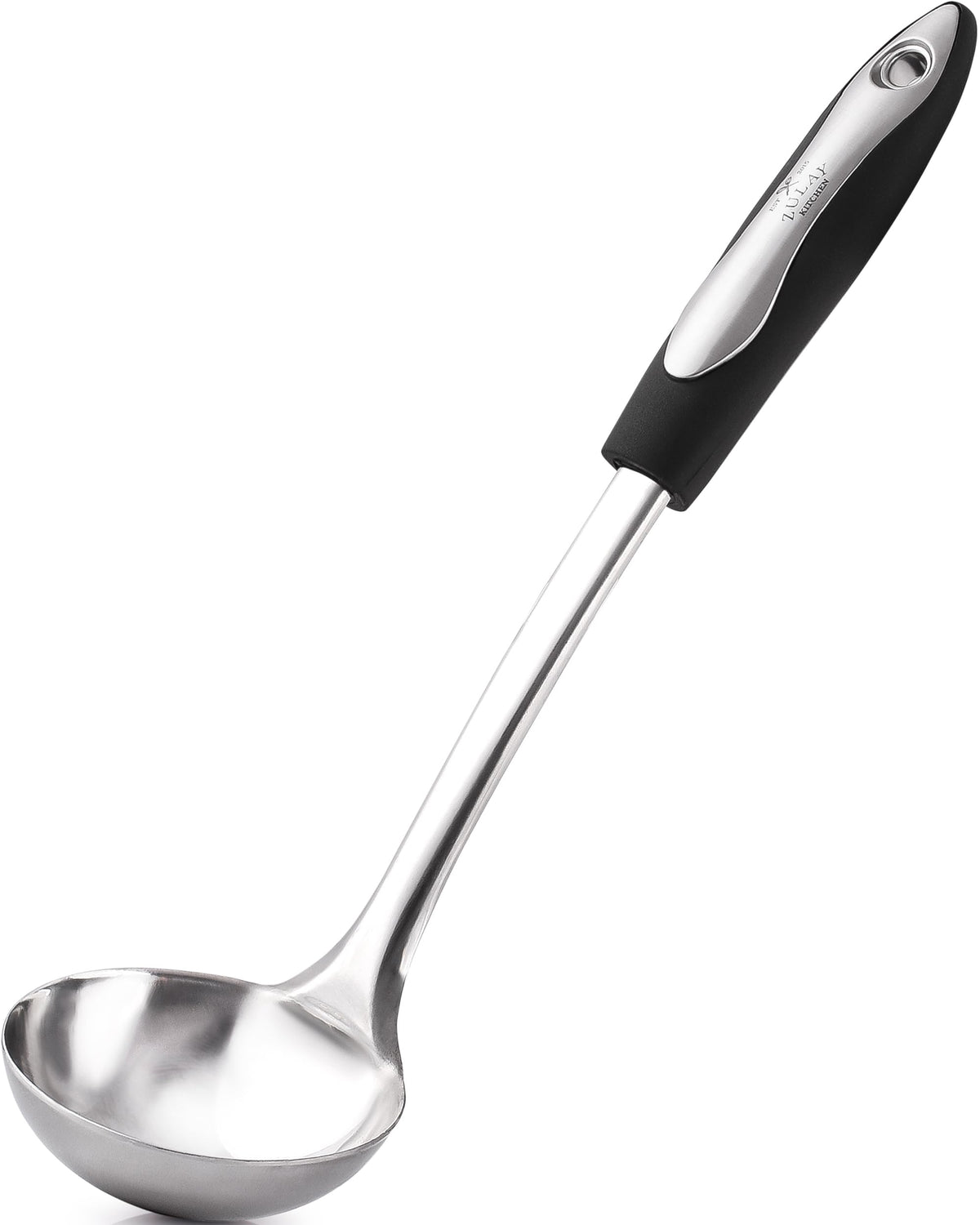 Zulay Kitchen Stainless Steel Soup Ladle - 13” Large Ladle for Soups, Stews & Sauces - Durable, Heat-Resistant, Rust-Proof & Dishwasher Safe Kitchen Utensil with Ergonomic Handle