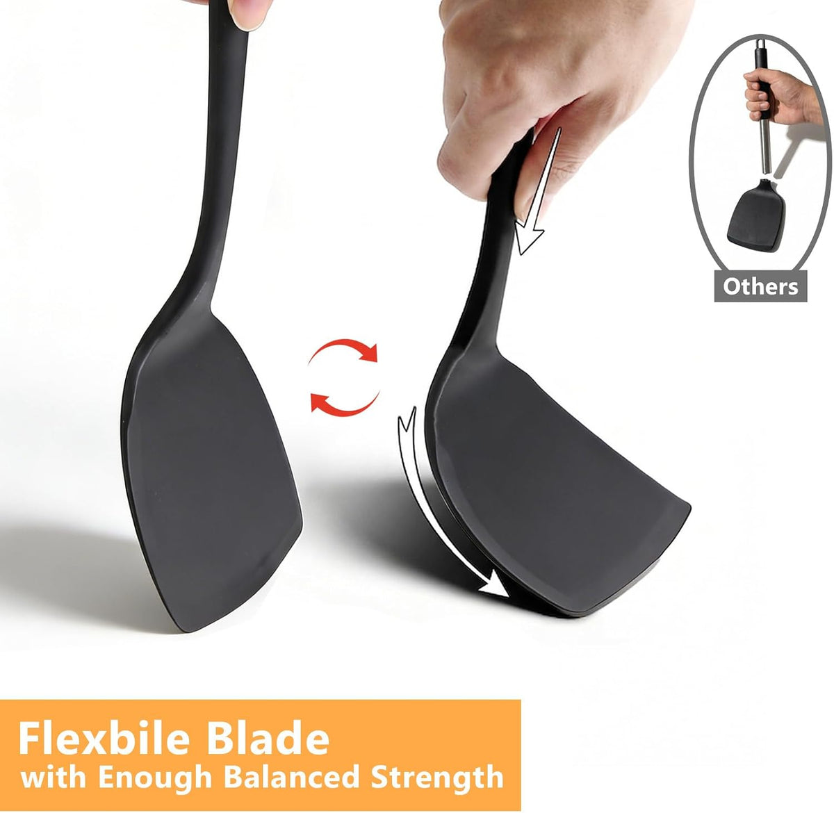 Silicone Spatula Turner Set, 600°F High Heat Resistant Spatulas for Cooking, BPA Free, Large Flexible Kitchen Utensils Flipping Eggs, Pancakes, Fish, Burgers, Dishwasher Safe (Black)
