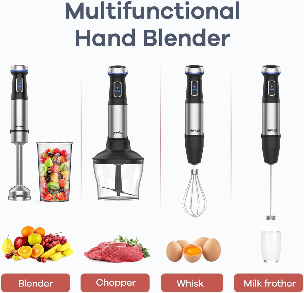 Ganiza Immersion Blender 5 in 1 Hand Blender Max 1000W Heavy Duty Motor