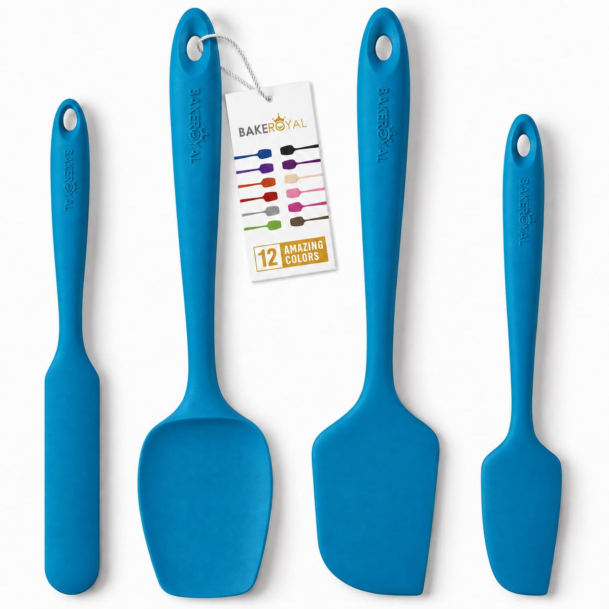 BakeRoyal Silicone Spatula Set, 600°F Heat Resistant, 4 Piece BPA-Free Food Grade Silicone Kitchen Utensils Set for Baking, Cooking & Mixing, Non Stick Silicone Cooking Utensils Set - Black