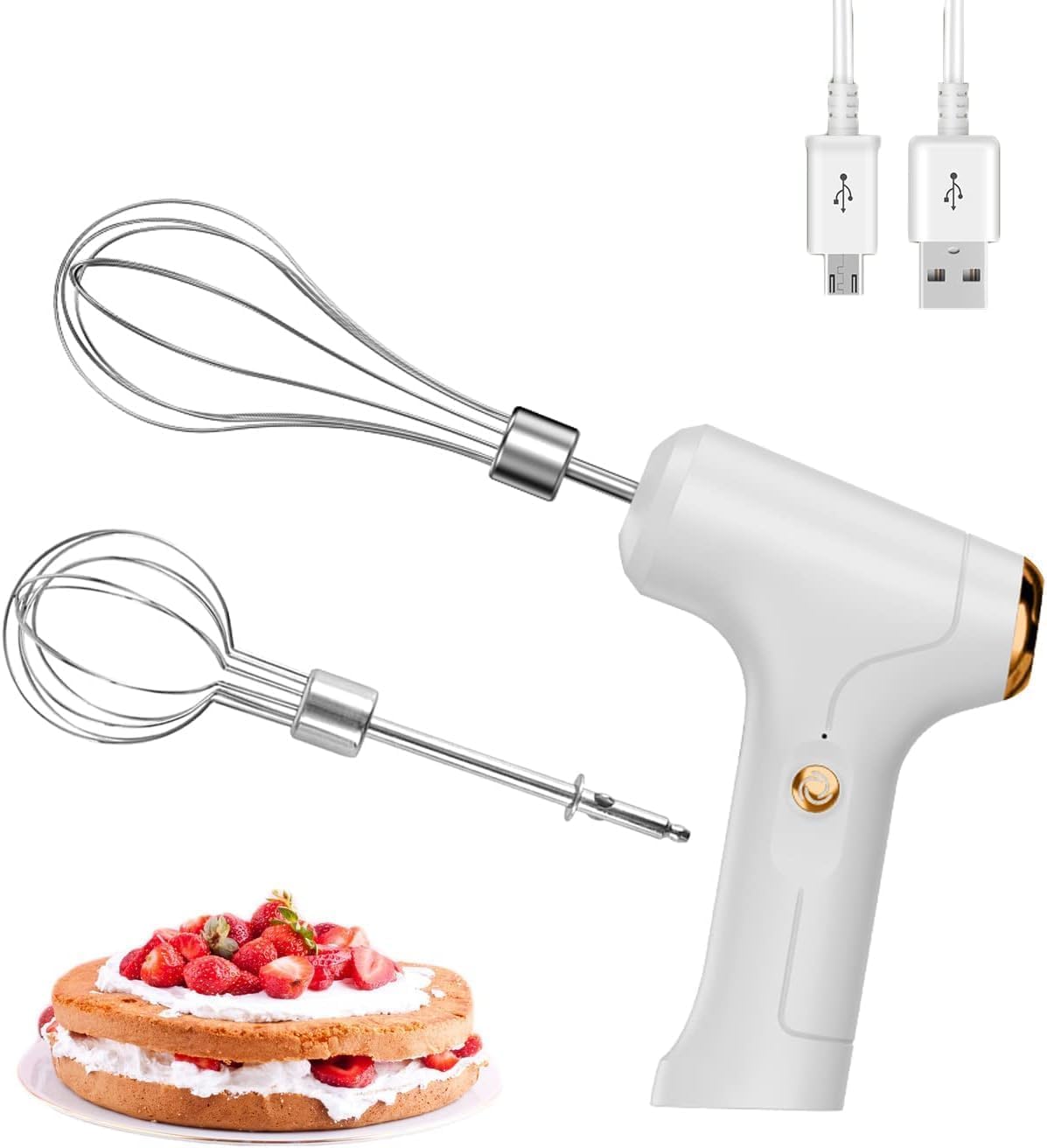 Electric Hand Whisk, USB Rechargeable, Wireless Portable Egg Beater with 2 Detachable Whisks with 3 Speed Modes for Eggs/Milkshake Cream/Butter/Baby Food, Fit for Kitchen/Camping/Gifts (Green)