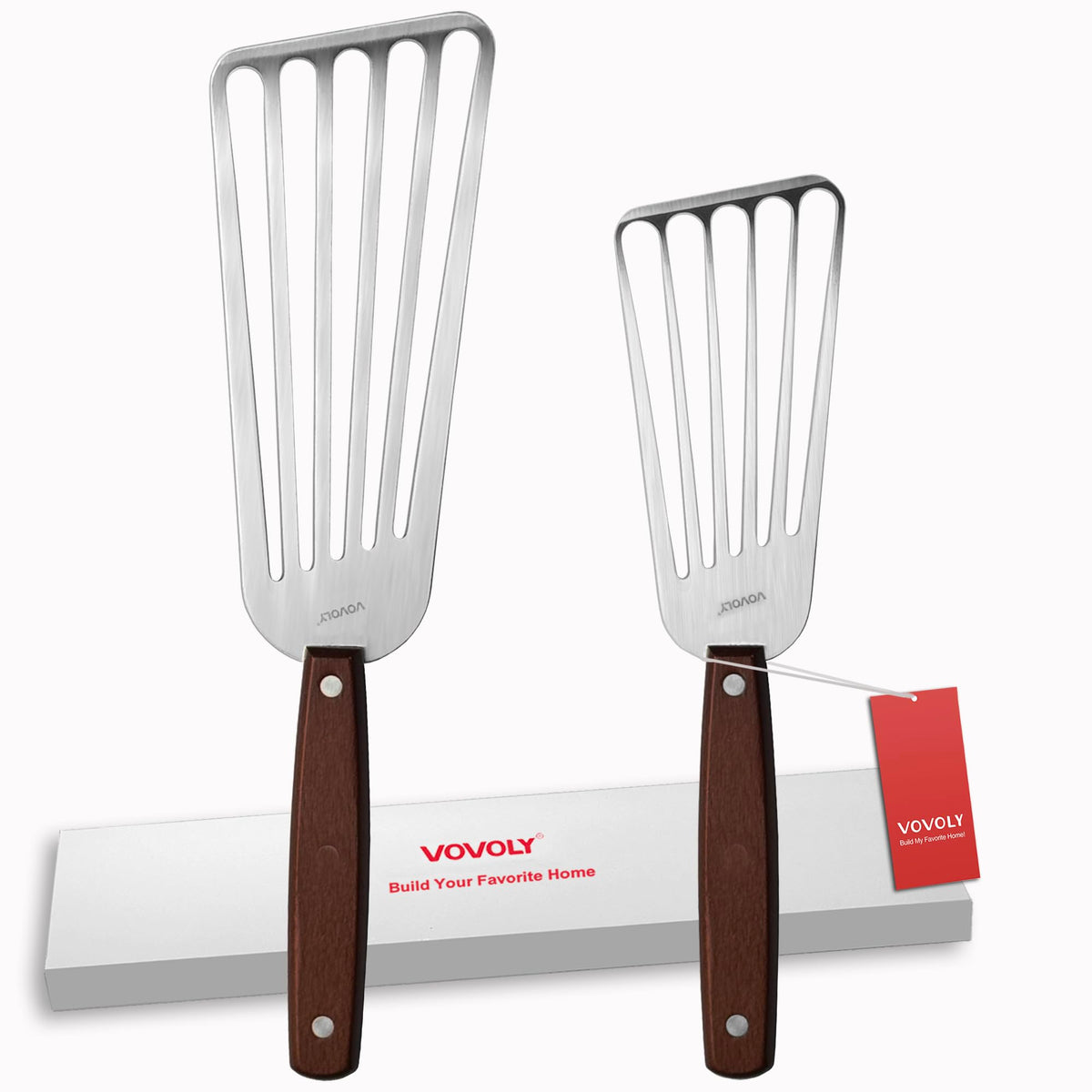 Fish Spatula Turner, Stainless Steel Slotted Spatulas Set, 3"x6"+4"x8"