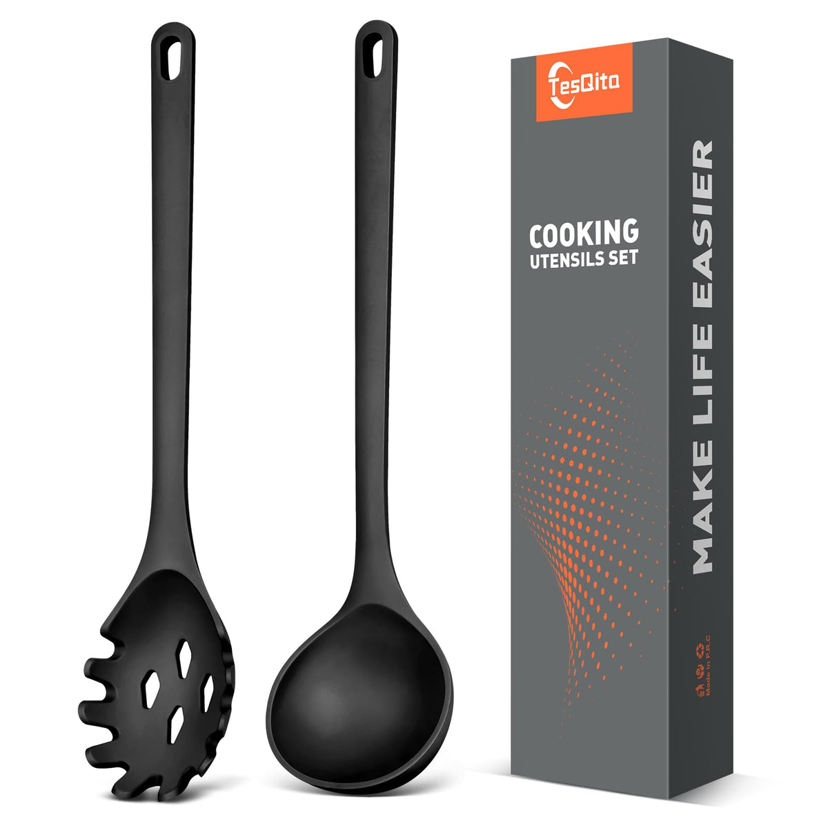 Silicone Spaghetti Spoon & Soup Ladle Cooking Utensils Set of 2 (GRAY)