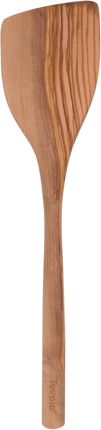 Tovolo Olivewood Angled Turner Spatula, Natural Wood Turner for Cooking & Baking, Wide Flat Edge Pancake Flipper, Safe for Nonstick Pans & Cast Iron Skillets, 12.5" Kitchen Tool
