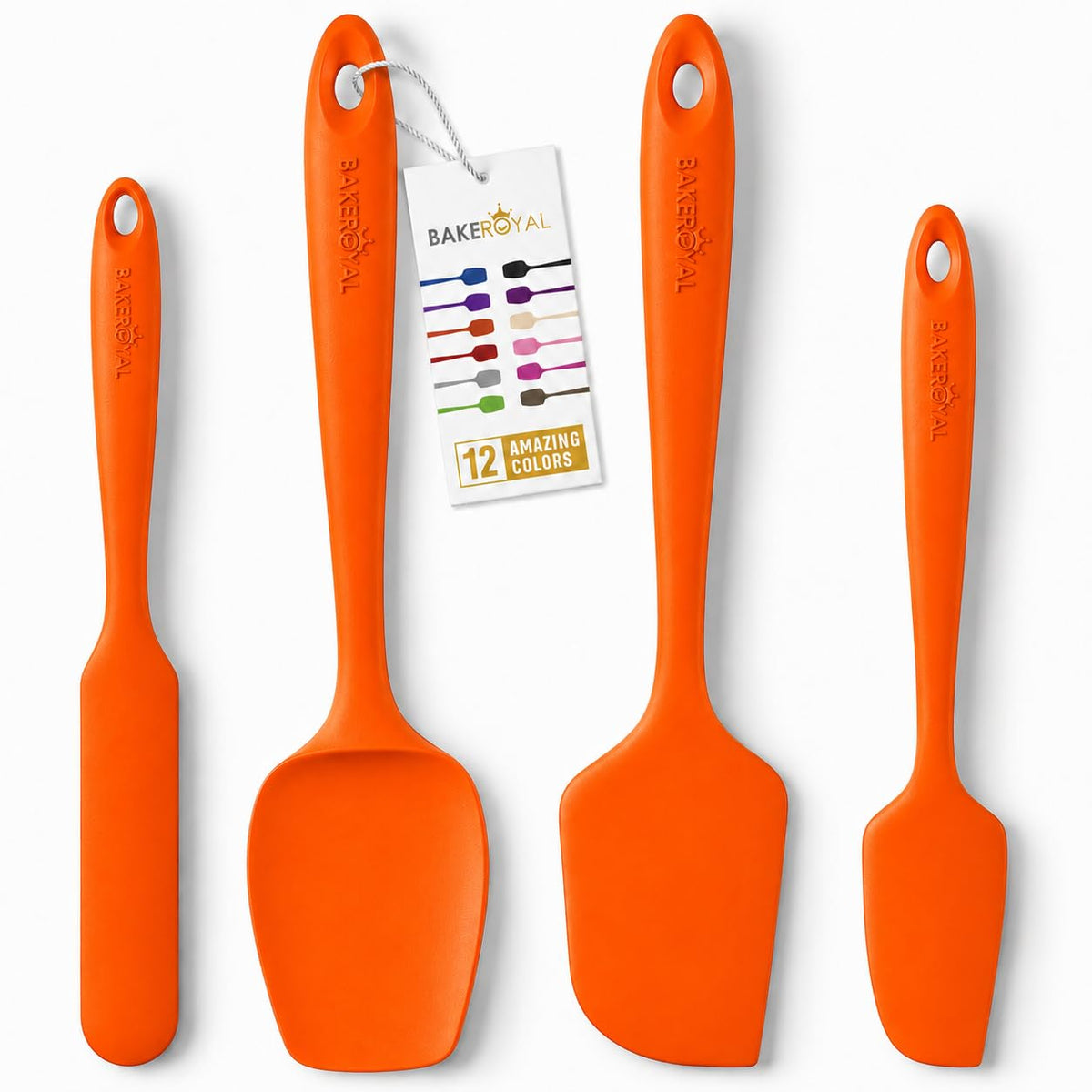 BakeRoyal Silicone Spatula Set, 600°F Heat Resistant, 4 Piece BPA-Free Food Grade Silicone Kitchen Utensils Set for Baking, Cooking & Mixing, Non Stick Silicone Cooking Utensils Set - Black