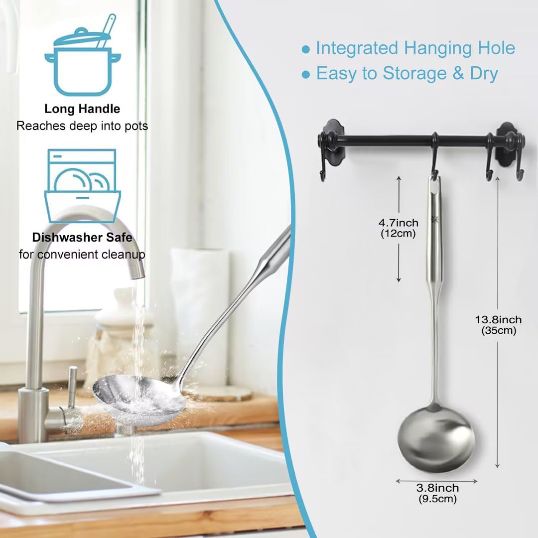 Stainless Steel Soup Ladle - 13.8" Durable Metal Ladel，Perfect Gifts