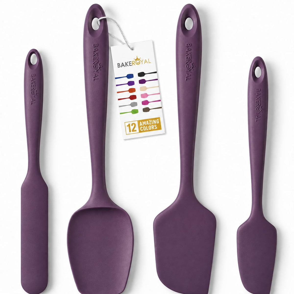 BakeRoyal Silicone Spatula Set, 600°F Heat Resistant, 4 Piece BPA-Free Food Grade Silicone Kitchen Utensils Set for Baking, Cooking & Mixing, Non Stick Silicone Cooking Utensils Set - Black
