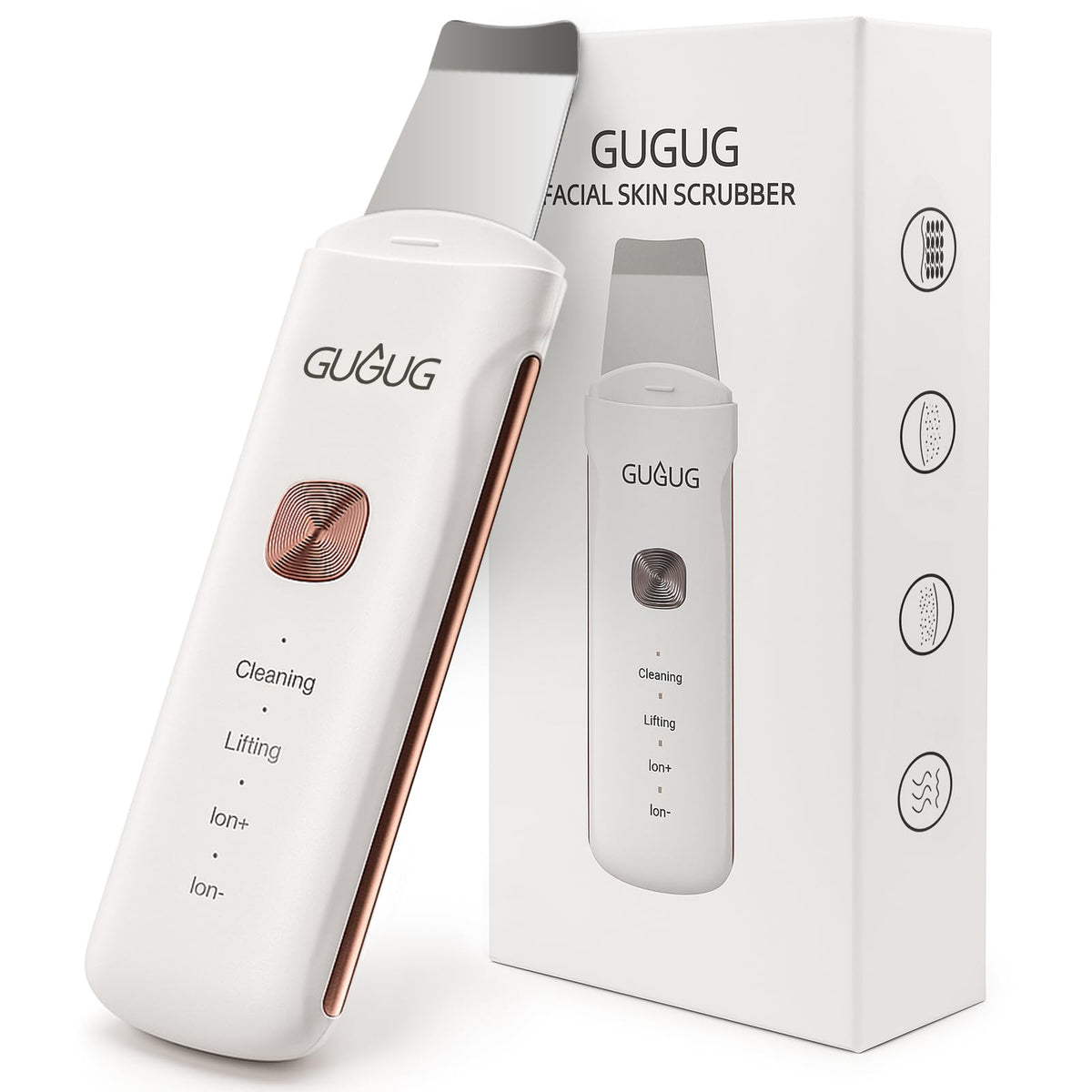 GUGUG Skin Scrubber Spatula Pore Cleaner Blackhead Remover,4 Modes,White