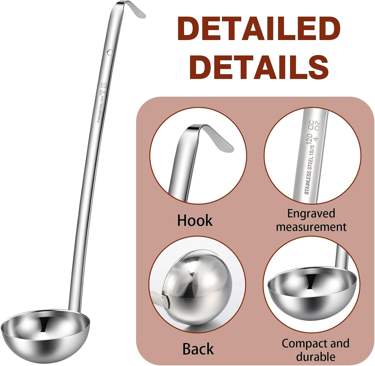12 PCS Stainless Steel Ladle Set, 4 oz Soup Handle Ladle with Pouring Rim