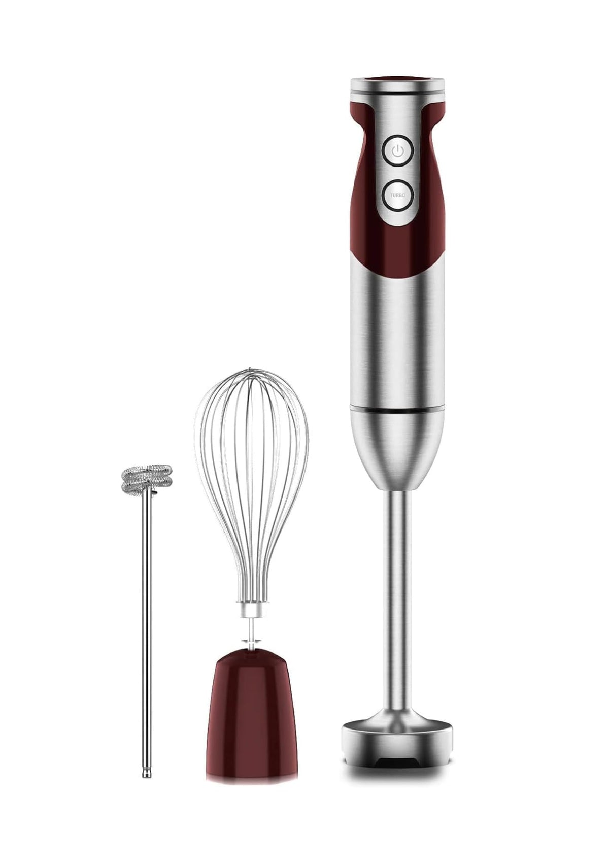 MEGAWISE Immersion Hand Blender 3-in-1, 12-Speed Stick Blender with Turbo, Egg Whisk & Milk Frother for Soups, Sauces, Smoothies and Baby Food, Red
