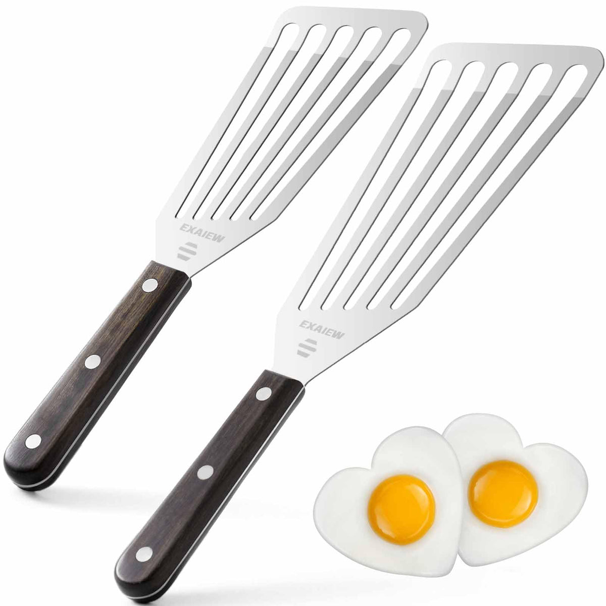 2 Pack Fish Spatula - Stainless Steel Turners, Metal Spatula Set