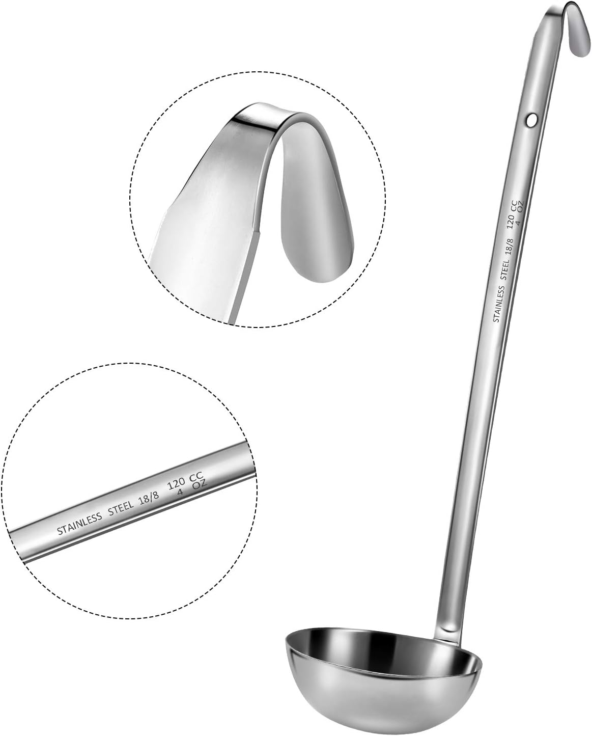 meekoo 3 Pieces Stainless Steel Ladles with Pouring Rim Long Handle,4 Oz