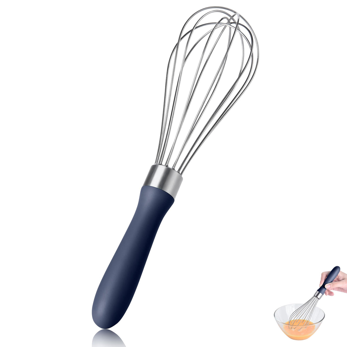 18/8 Stainless Steel Balloon Whisk for Cooking (Small, Black)