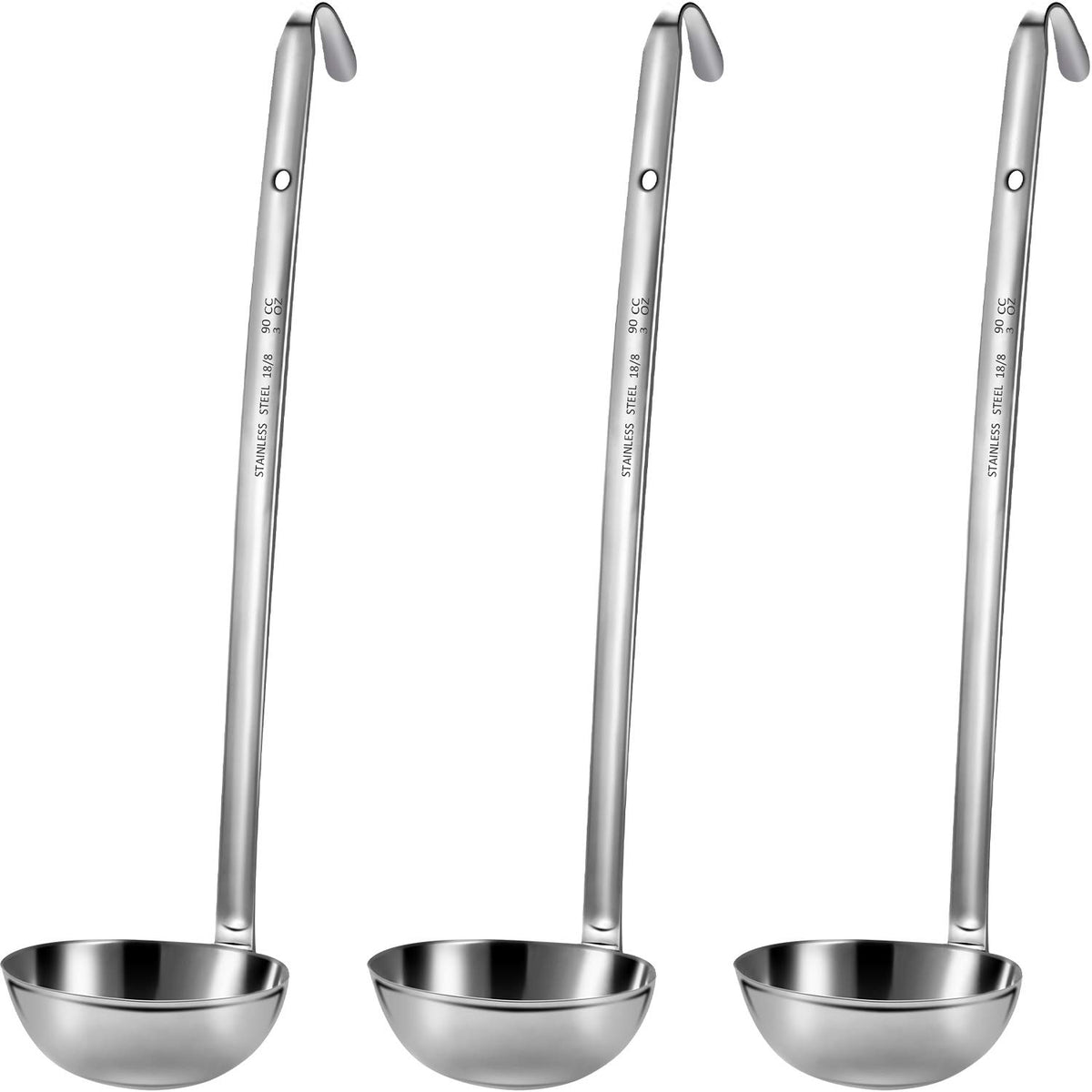 meekoo 3 Pcs Stainless Steel Ladles Soup with Long Handle, 3oz