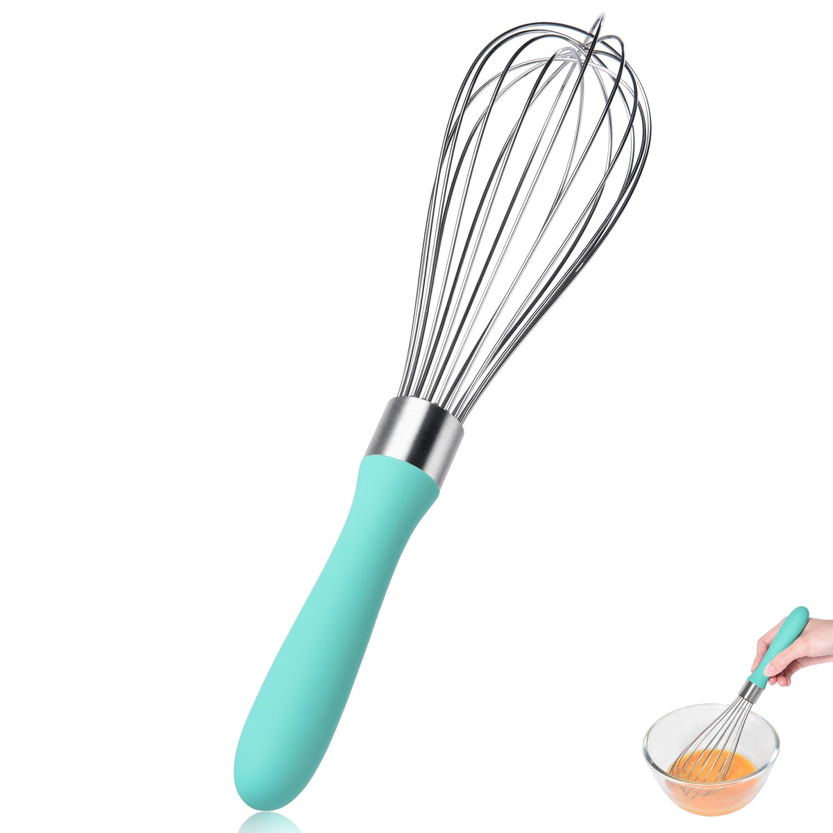 18/8 Stainless Steel Balloon Whisk for Cooking (Small, Black)