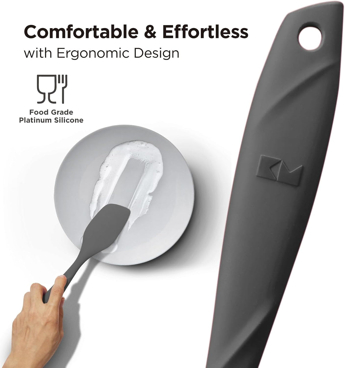 Kitchen Mama WaltzGrip Platinum Silicone Scraping Spatula, Metal Gray