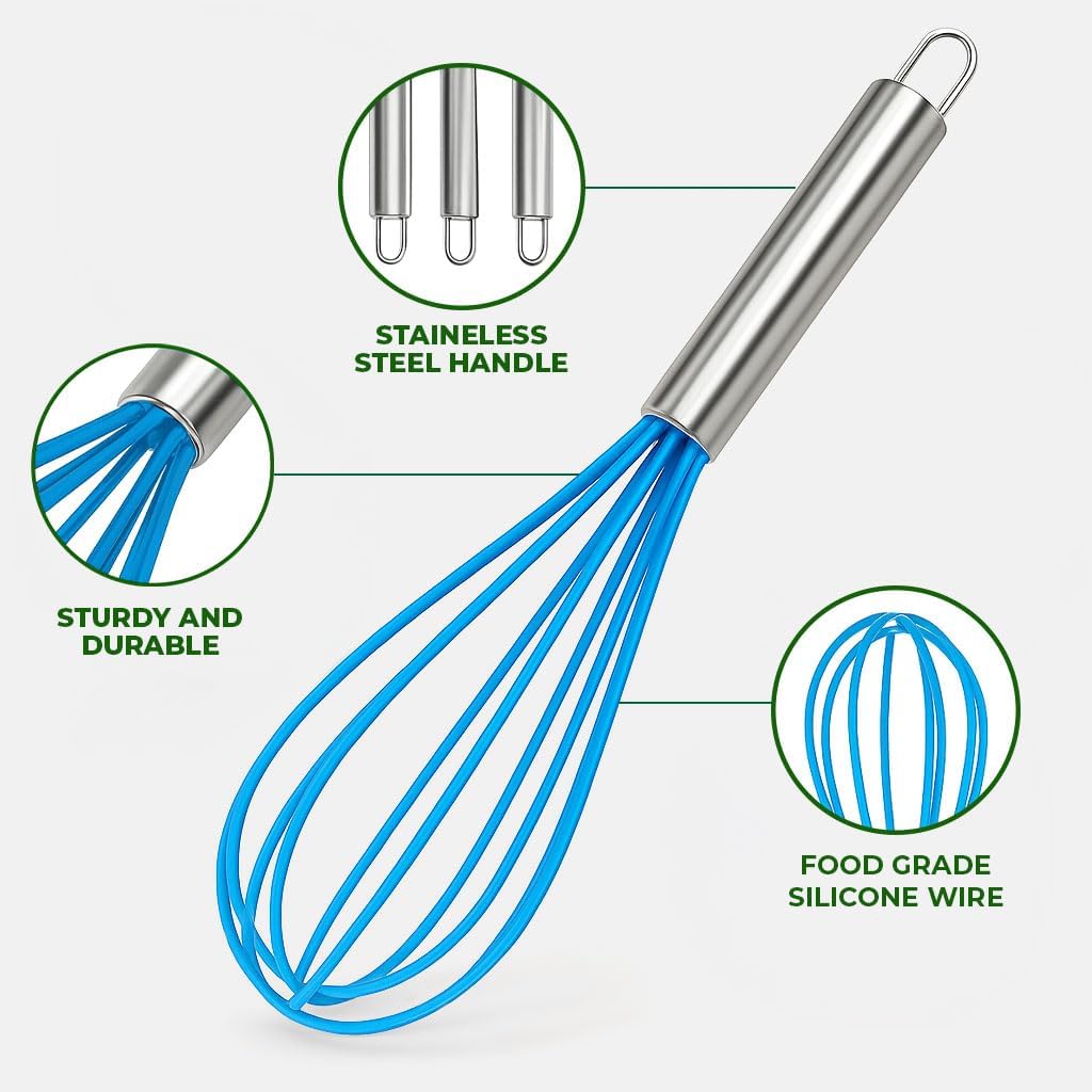 Freshware Silicone Whisk, Silicone Cooking Utensil Set, Silicone Whisks for Cooking, Non-Scratch Hand Whisks for Kitchen Essentials, Set of 3