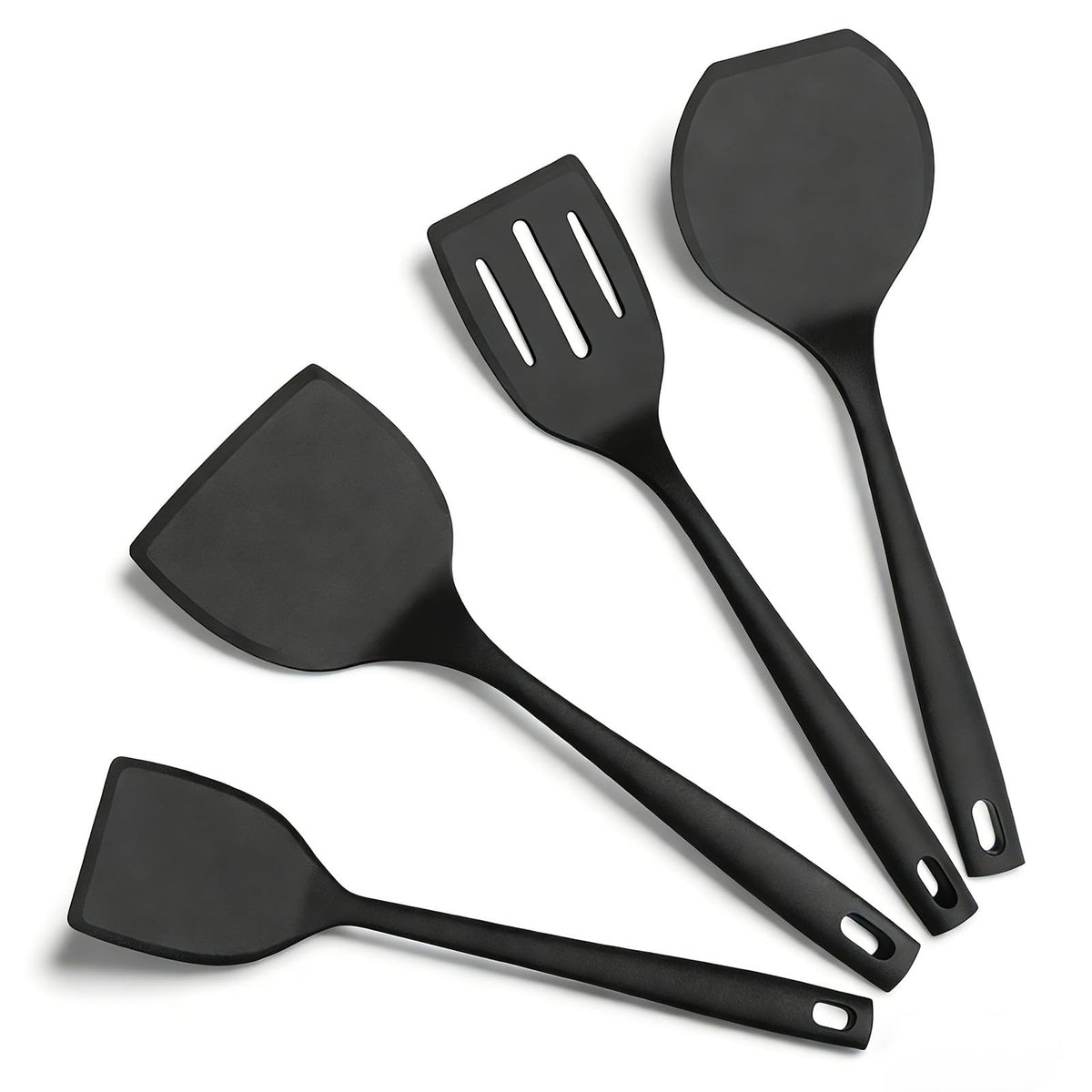 Silicone Spatula Turner Set, 600°F High Heat Resistant Spatulas for Cooking, BPA Free, Large Flexible Kitchen Utensils Flipping Eggs, Pancakes, Fish, Burgers, Dishwasher Safe (Black)