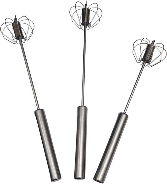 3 Pack Stainless Steel Egg Whisk, Semi-Automatic Push-Down Hand Push Mixer Stirrer Ideal For Blending, Baking tool, Beating Eggs, Butter & Milk