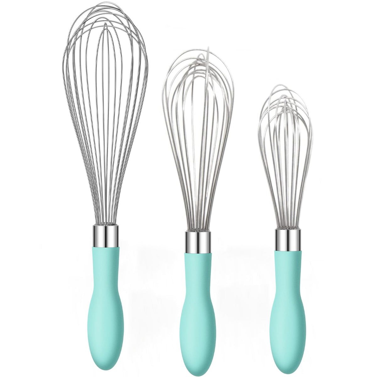 Rainspire 9" 10" 12" Wire Whisk Stainless Steel, Balloon Whisks for Cooking, Wisk Wisking Tool With Soft Silicone Handle, Thick Durable Whisker for Blending, Beating, Whisking, Stirring, Pink