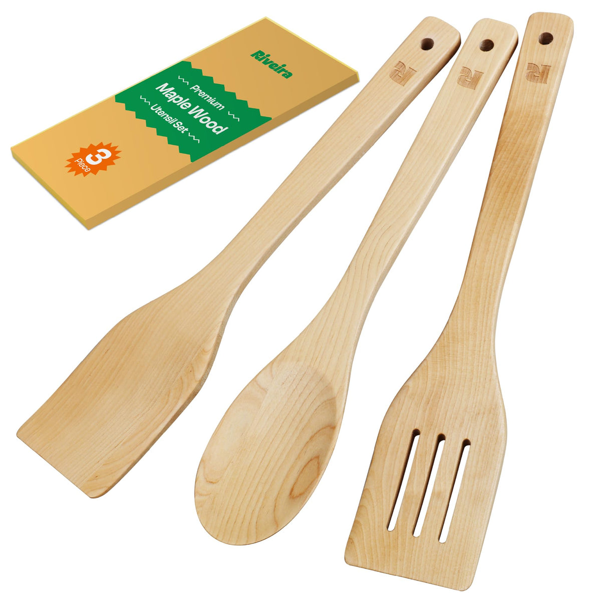 Riveira Bamboo Cooking Spoons 6-Piece – Wooden Cooking Utensils Set with Wooden Spoons for Cooking & Spatulas Wooden Utensil Sets – Premium Kitchen Utensils Set – Durable First Apartment Essentials