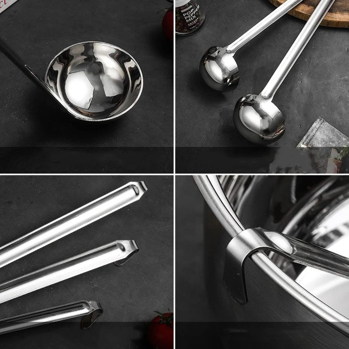 Stainless Steel Soup Ladle Set Long Handled Spoons with Pouring