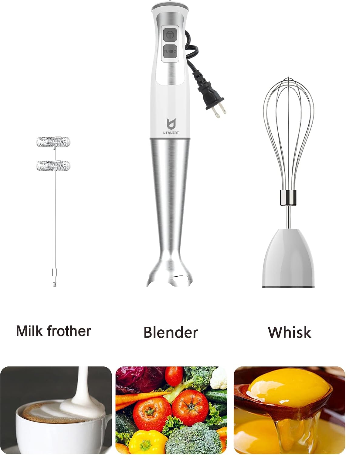 UTALENT 3-in-1 Immersion Hand Blender - Puree Baby Food, Sauces and Soups