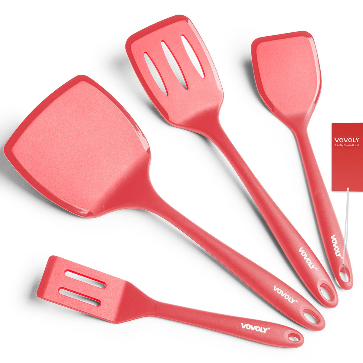 Silicone Spatula Set, 600°F Heat Resistant Kitchen Utensils, 4-Pcs, Khaki