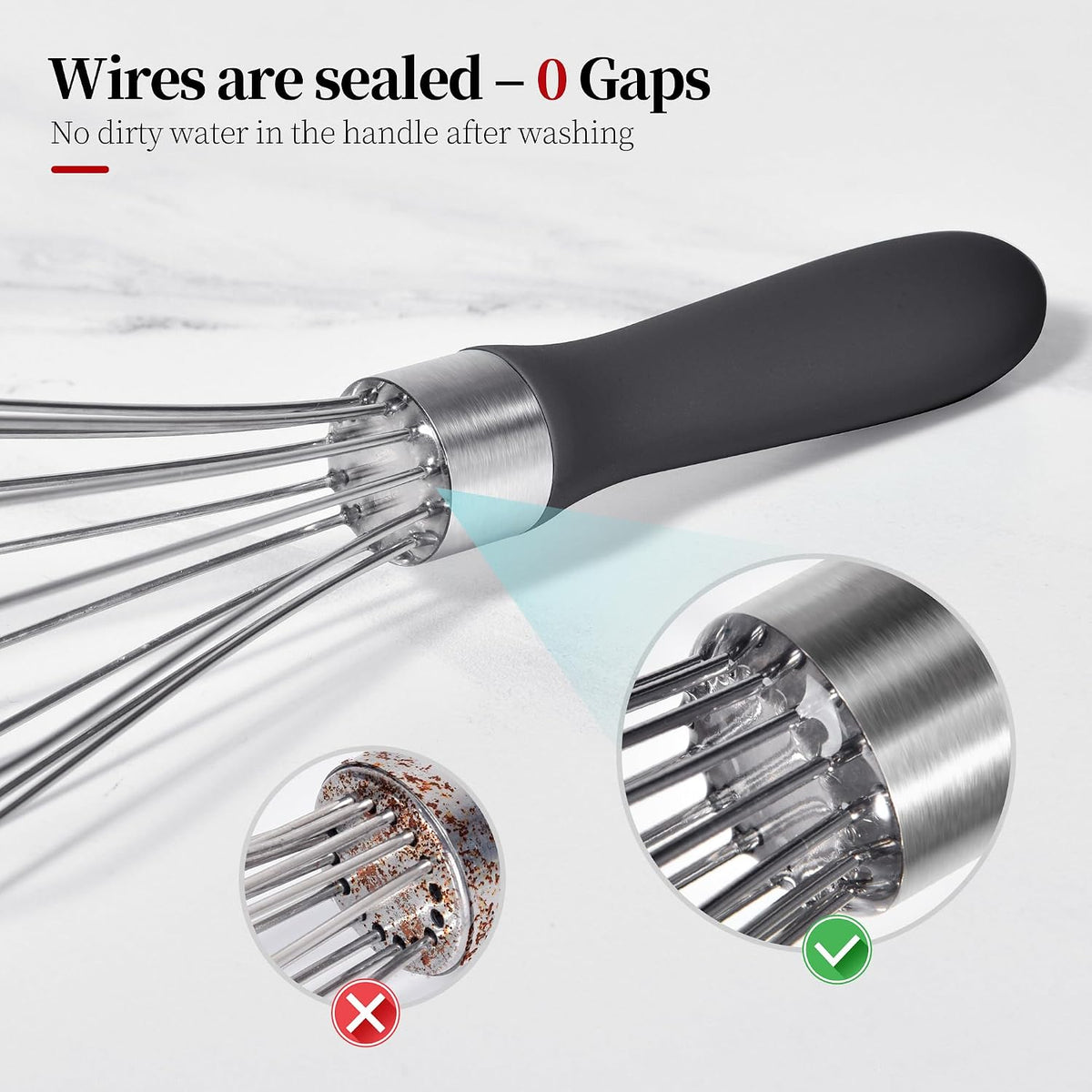 18/8 Stainless Steel Balloon Whisk for Cooking (Small, Black)