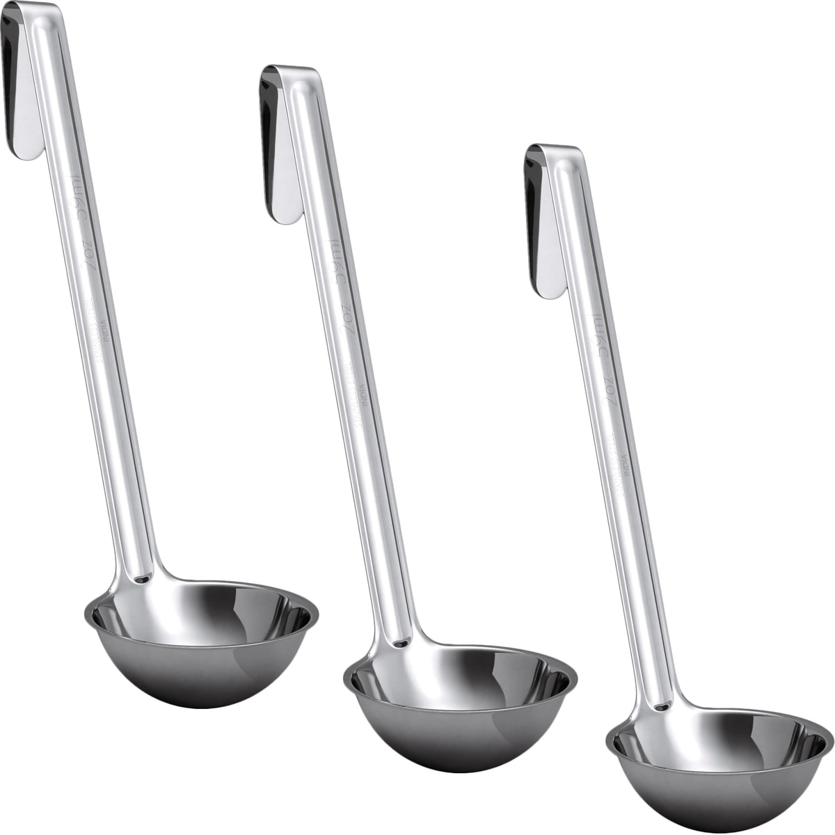 Super Sturdy, Ergonomic 4 Oz. Soup Ladle 3 Pk. Stainless Steel Ladles with Long Handles. Best Kitchen Accessories for Stirring, Portioning and Serving Soups, Chili and Stew in Restaurants and at Home