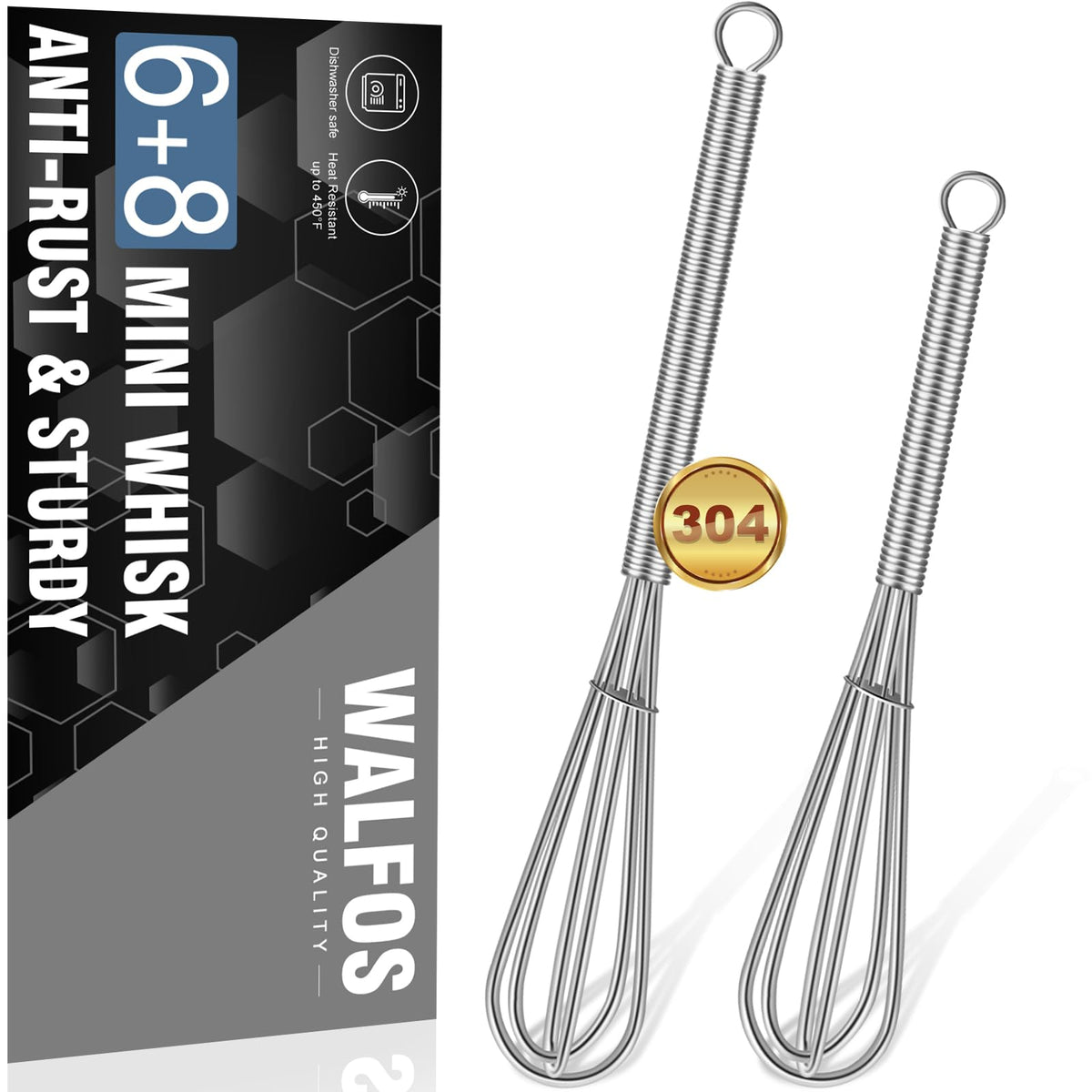 Walfos Whisk, Silicone Whisk Heat Resistant (480°F) Kitchen Whisks Set of 4- Professional Whisks For Cooking Non Scratch, Balloon Egg Whisk Perfect for Frothing, Blending, Beating