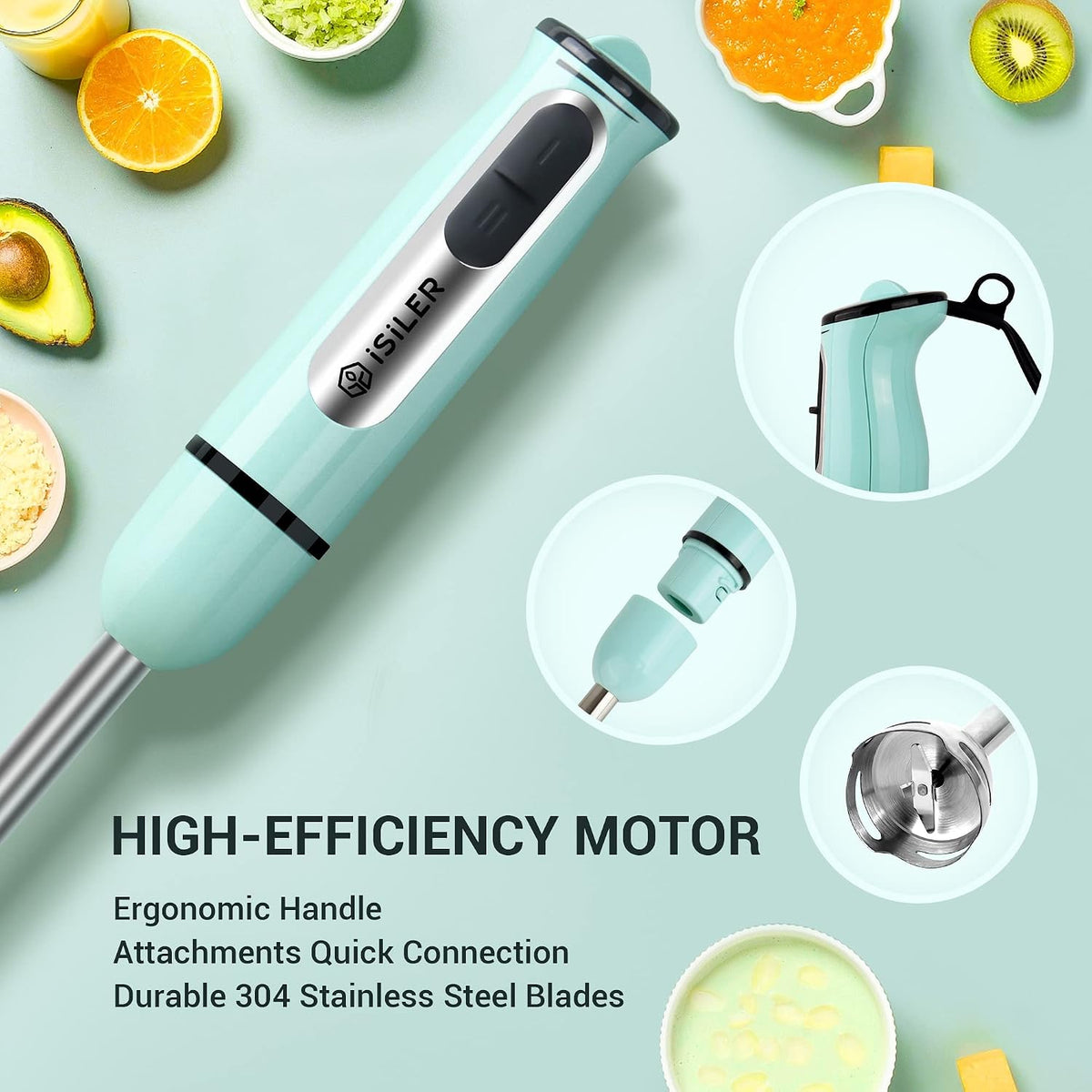 5-in-1 Hand Blender, 500W, 8 Speeds, Includes Chopper Frother Whisk
