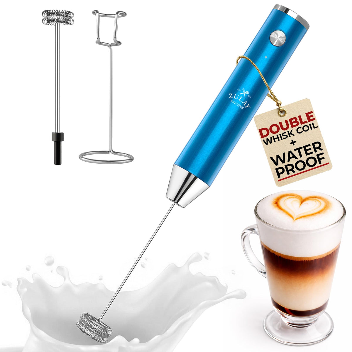 Zulay Kitchen Powerful Milk Frother Wand With Duracell Batteries - Ultra Fast Handheld Drink Mixer - Electric Whisk Foam Maker for Coffee, Lattes, Cappuccino & Matcha - Z1 Motor - Black
