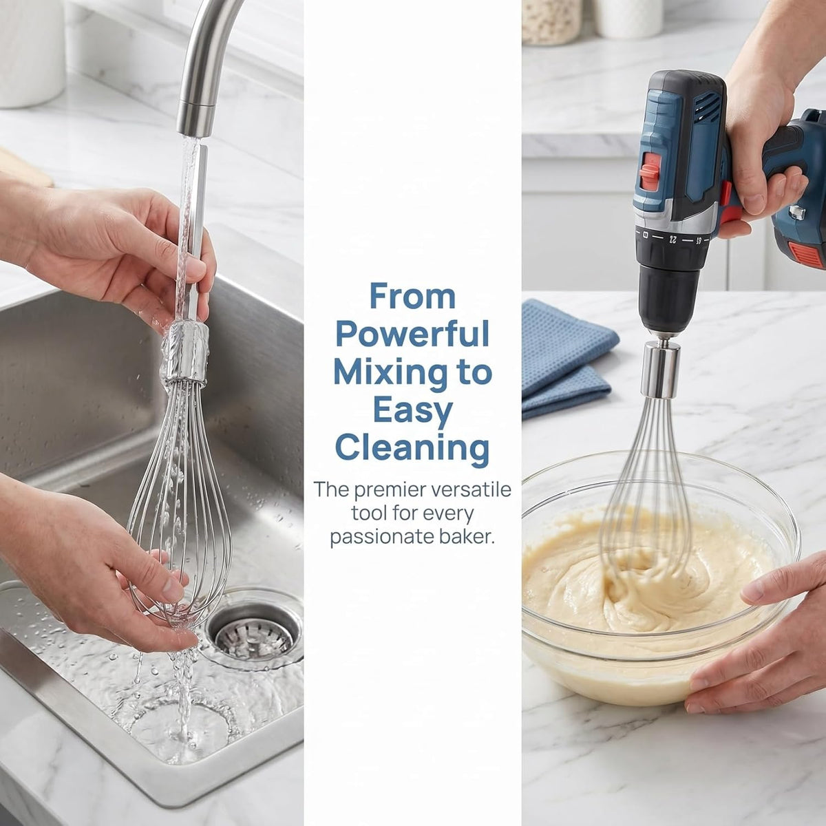 Heavy Duty Extra-long Stainless Steel Mixer Attachment Whisk for Electric Drill Conversion Hand Beater Tool for Baking Cooking and Efficient Mixing