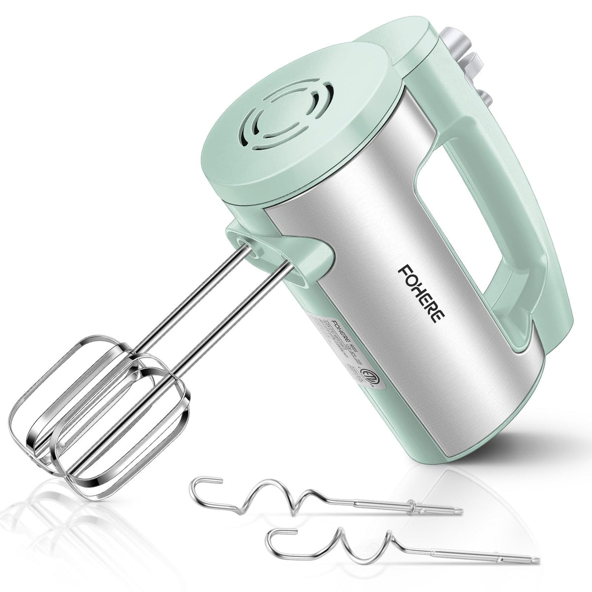 Hand Mixer Electric Handheld, 6 Speed & Turbo Electric Mixer, 300W Handheld Mixer with 2 Stainless Steel Whisk and 2 Dough Hook for Whipping, Mixing Cookies, Brownie, Cakes, Dough Batters, Silver