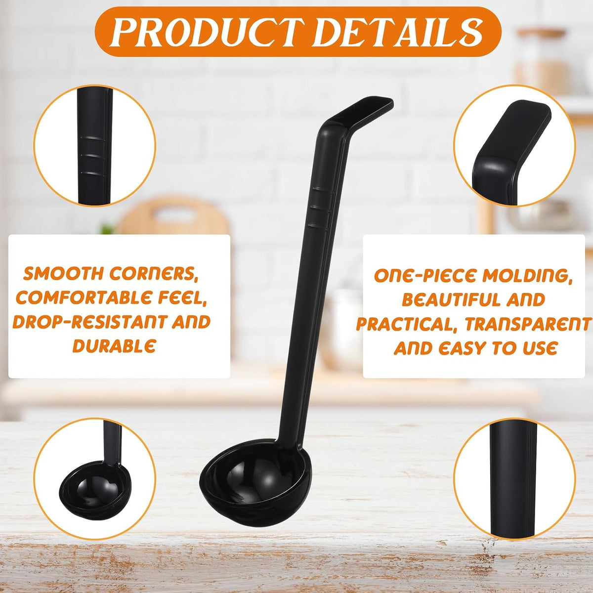 Tioncy 10 Pcs 1 oz Small Ladle 7.1 Inches Long Handle Serving Spoon, Black