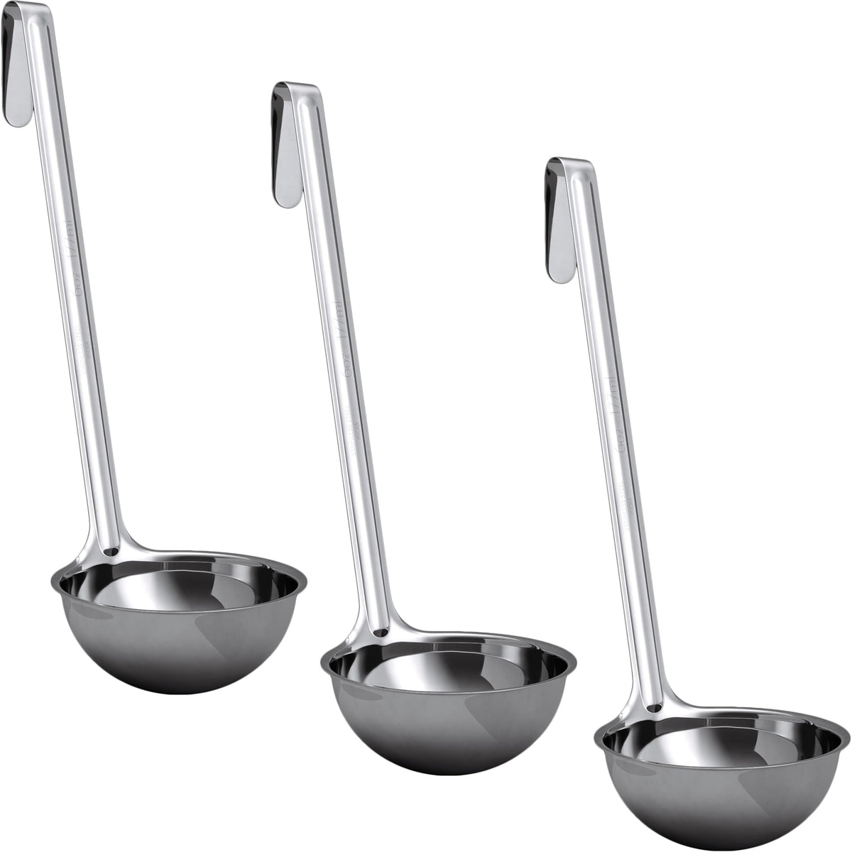 Super Sturdy, Ergonomic 4 Oz. Soup Ladle 3 Pk. Stainless Steel Ladles with Long Handles. Best Kitchen Accessories for Stirring, Portioning and Serving Soups, Chili and Stew in Restaurants and at Home