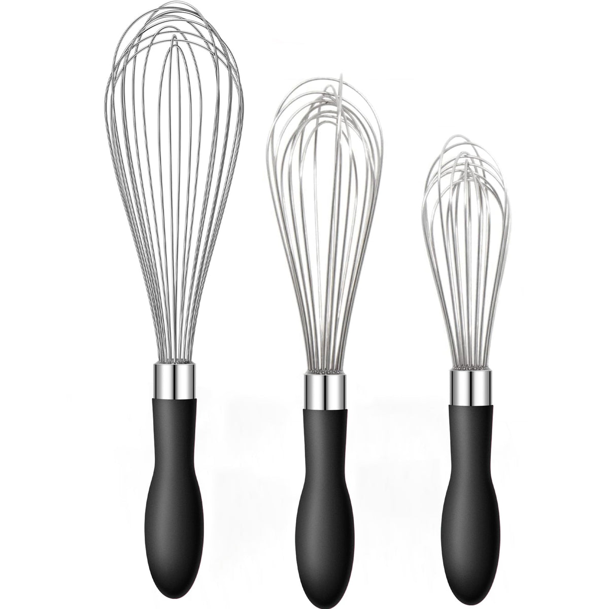 Rainspire 9" 10" 12" Wire Whisk Stainless Steel, Balloon Whisks for Cooking, Wisk Wisking Tool With Soft Silicone Handle, Thick Durable Whisker for Blending, Beating, Whisking, Stirring, Pink