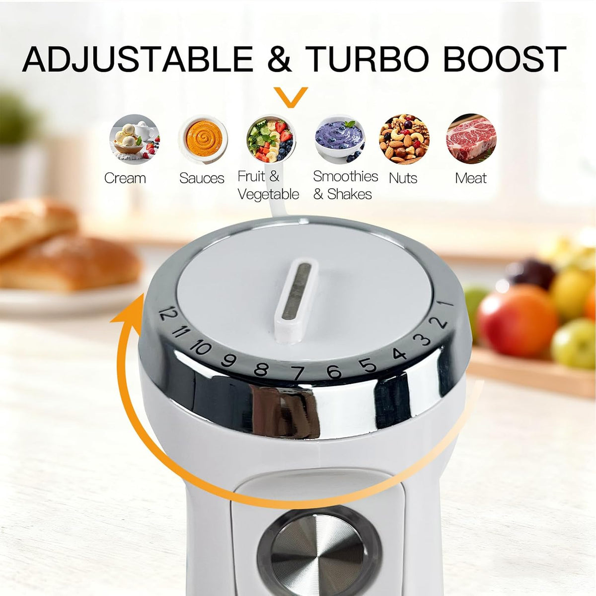 MEGAWISE 1000W Immersion 5-in-1 Hand Blender Stick with Variable Speed Turbo, Stainless Steel Kitchen Appliance for Soup Smoothie, Includes Whisk Milk Frother Chopper Beaker White