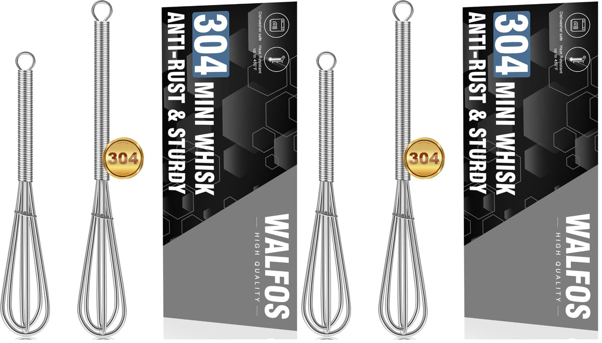 Walfos Silicone Whisk,Stainless Steel Wire Whisk Set of 3 -Heat Resistant 480°F Kitchen Whisks for Non-stick Cookware,Balloon Egg Beater Perfect for Blending,Whisking,Beating,Frothing & Stirring,Black