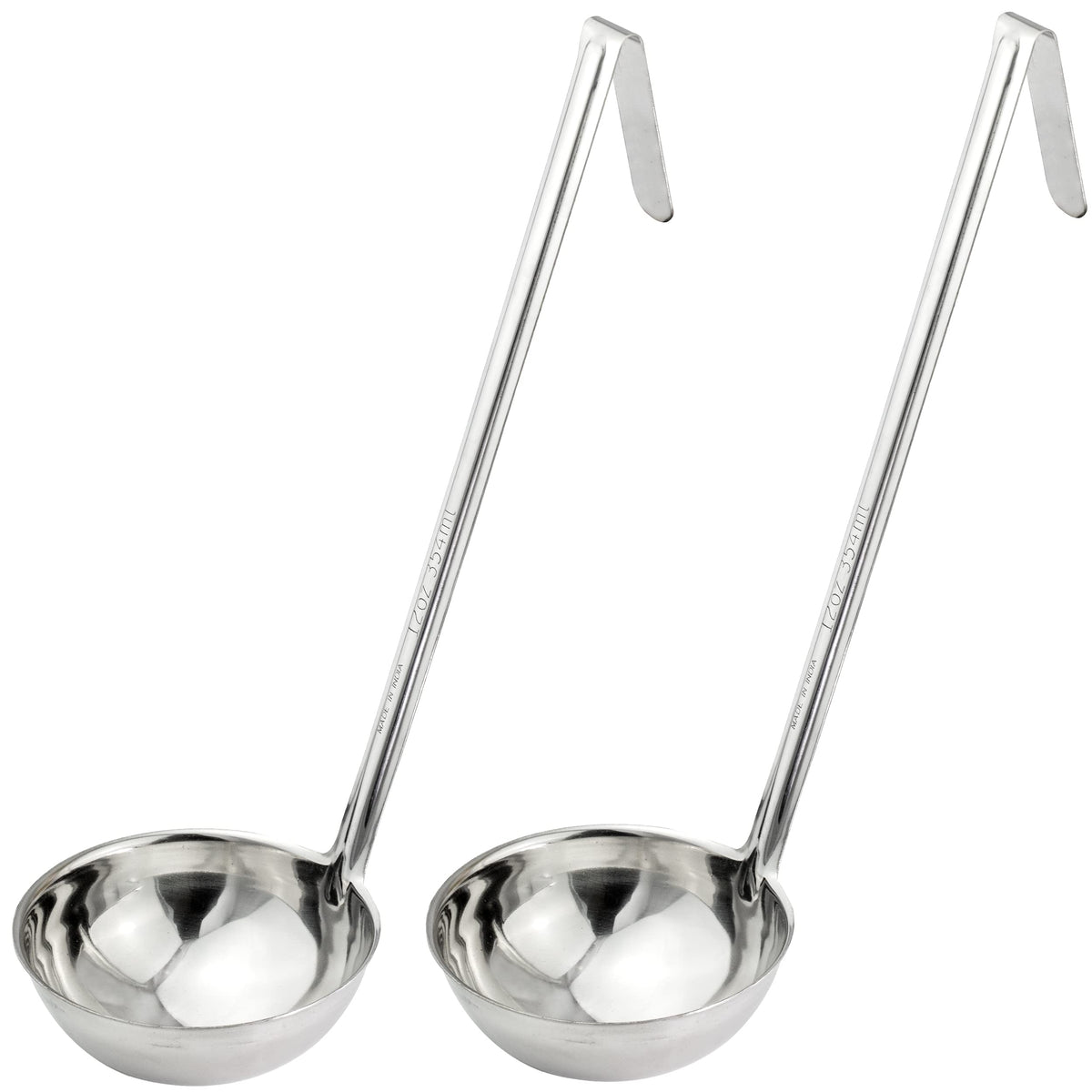 Fit Meal Prep [2 Pack] 2 oz Stainless Steel Soup Ladle, One-Piece Sauce Spatula with Hook Handles, Commercial Grade Serving Spoon, Kitchen Tool for Restaurant or Home Cooking, Mirror Finish, 12" Long