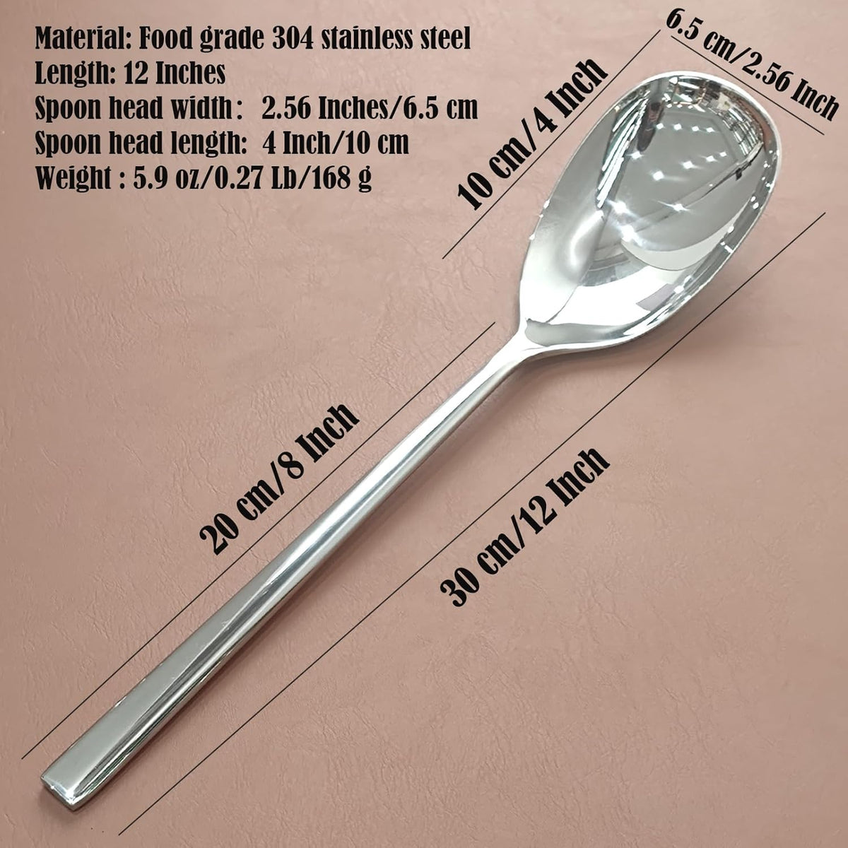 Extra-Large Serving Spoon,12 Inch Premium Food-Grade 18/10 Stainless Steel,Heavy-Duty Buffet Spoon with Ergonomic Long Handle (1 Pack)