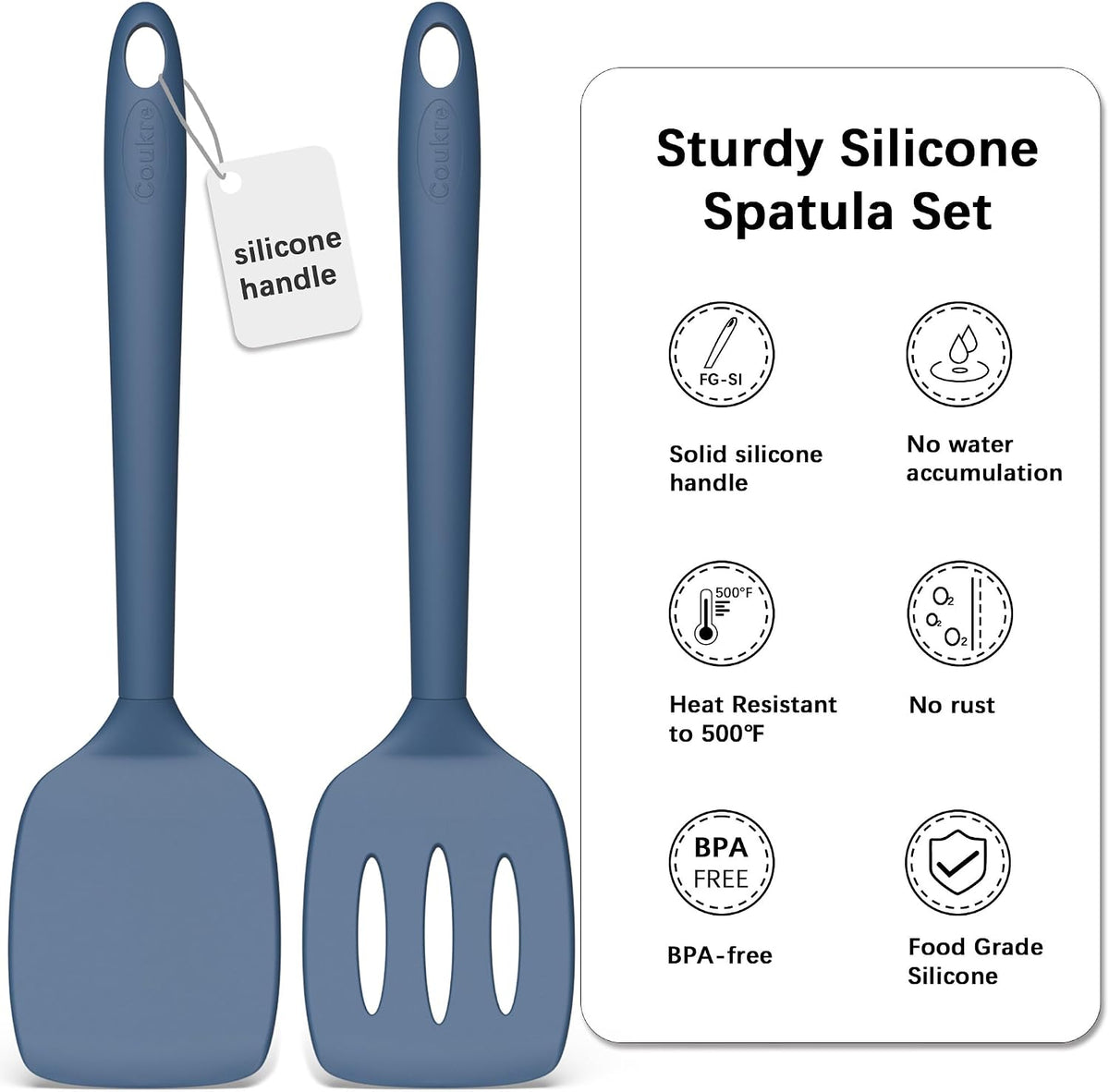 Coukre 2 Pack Silicone Spatula Set,High Heat Resistant, BPA-Free