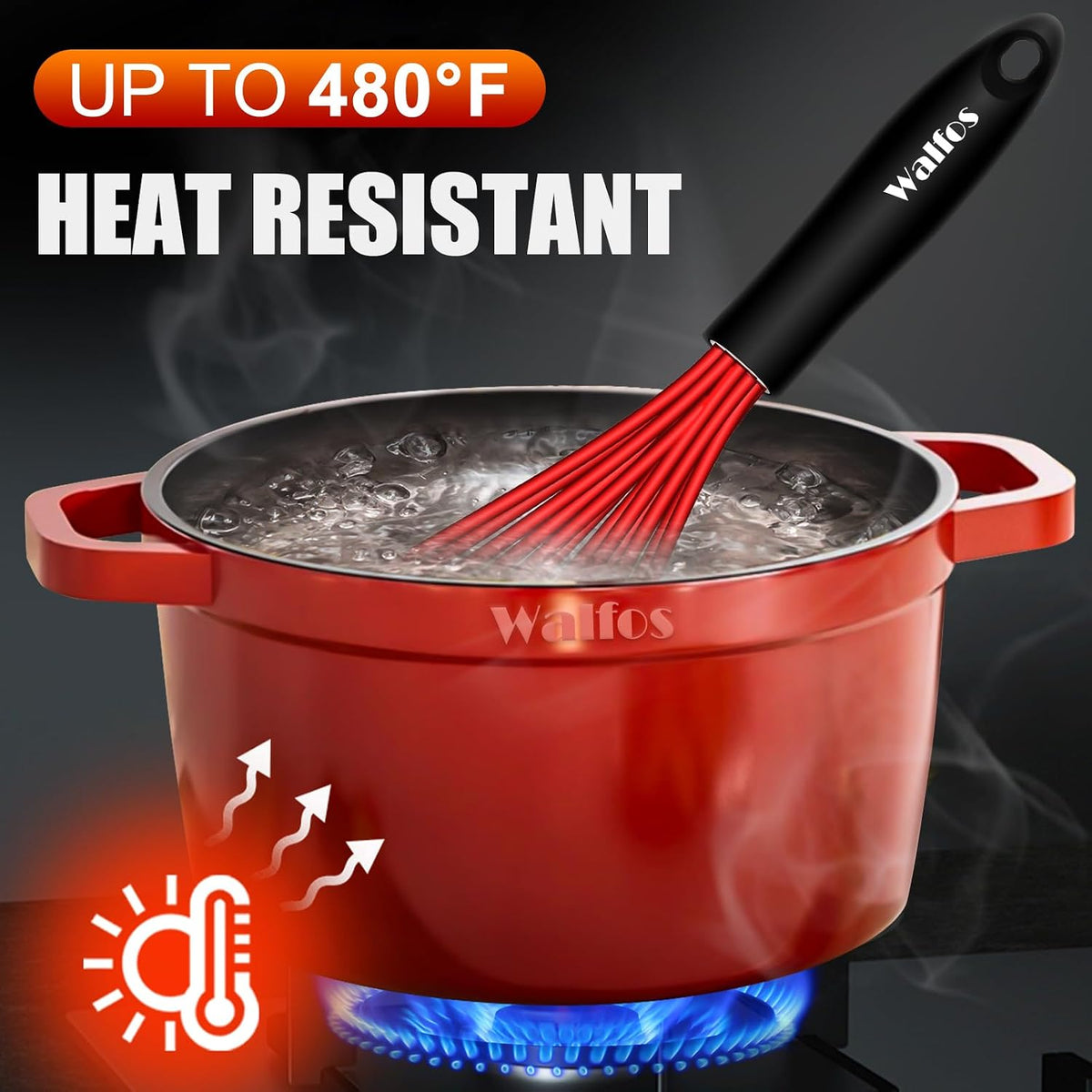 Walfos Whisk, Silicone Whisk Heat Resistant (480°F) Kitchen Whisks Set of 4- Professional Whisks For Cooking Non Scratch, Balloon Egg Whisk Perfect for Frothing, Blending, Beating