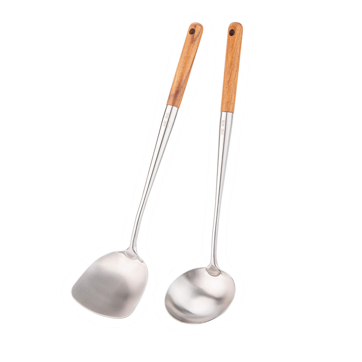 FJNATINH Wok Spatula and Ladle,Skimmer Ladle Tool Set, 17inches Spatula for Wok, 304 Stainless Steel Cooking Utensils